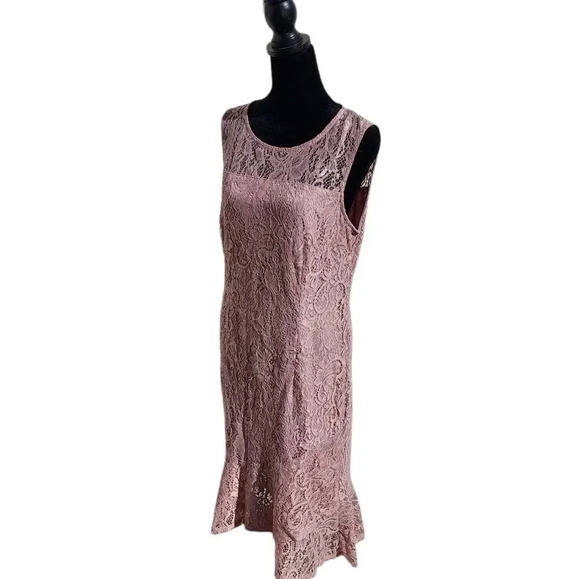 Enfocus Studio Mauve Pink Stretch Lace Dress Size 12 - Picture 4 of 12